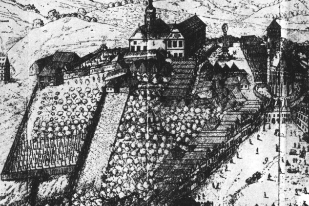 Výřez z veduty Dačic z roku 1729 - zdroj Archiv města Brna
